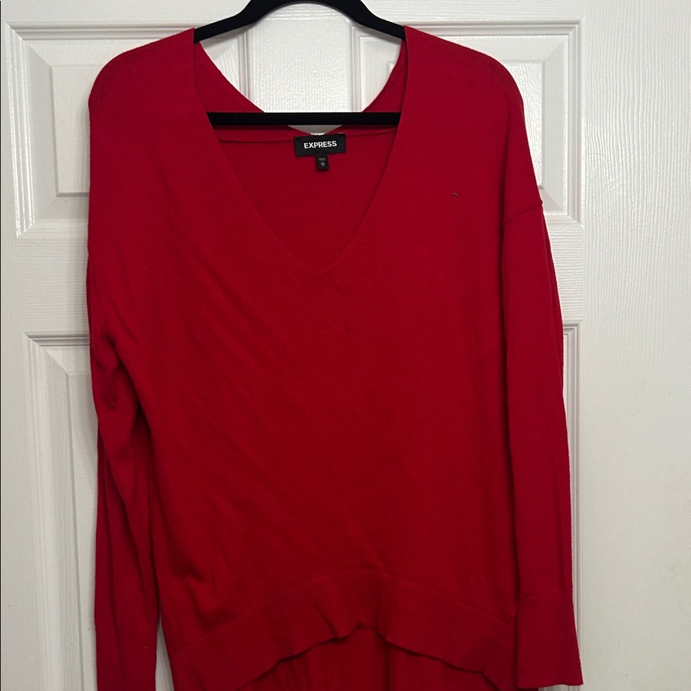 Express Women's Bold Red V-Neck Sweater